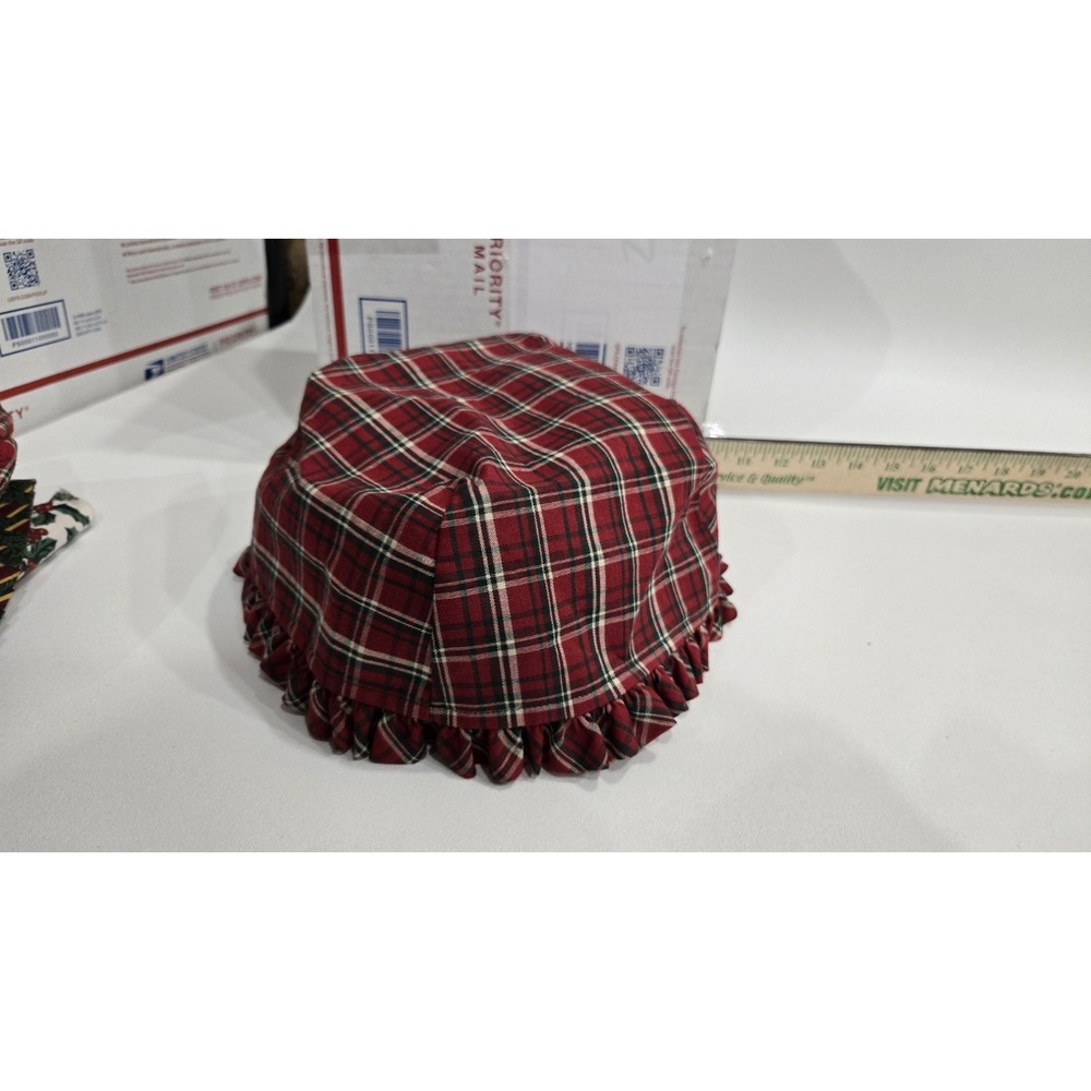 Longaberger Plaid Tidings Fabric Basket Liner Red Green Plaid Round 7 Inch